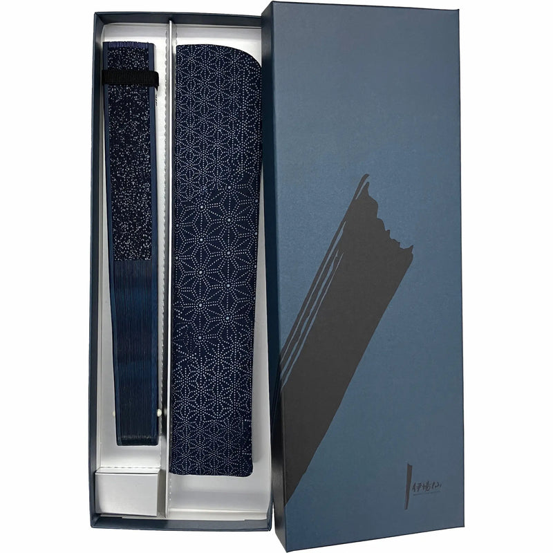 [2024 New Works] Indigo Dyeingfolding fan　Asano-ha deisign　folding fanWith bag and paper box