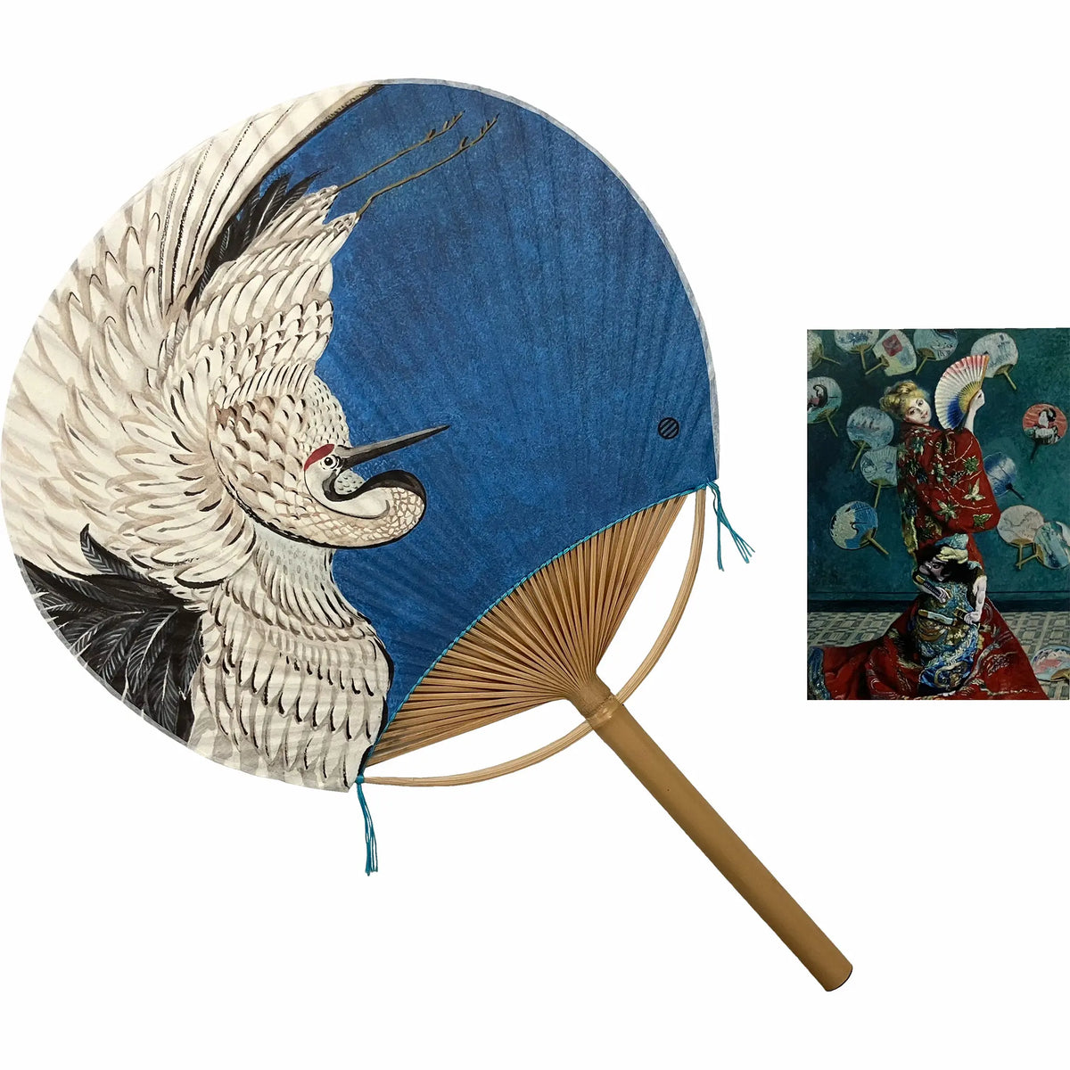 Claude Monet "La Japonaise" Ukiyoe fan, crane