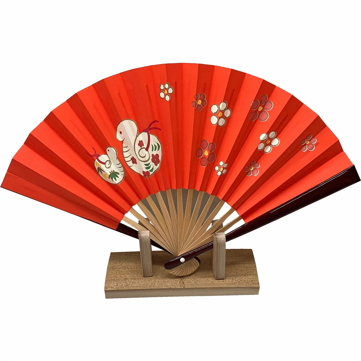 Online only] New Year's greeting card for the year of the Snake 2025folding fan Snake and plum tea fan No.6