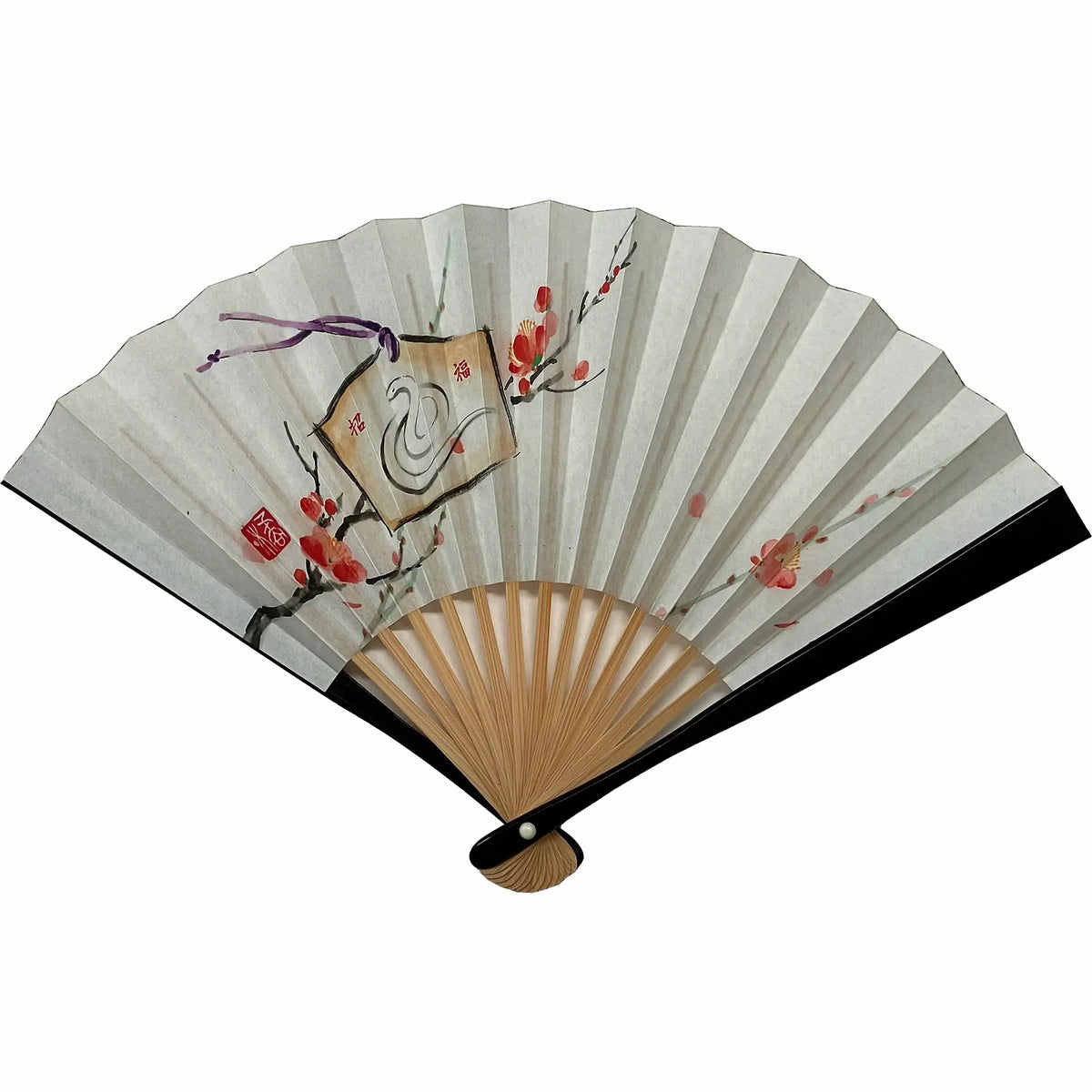 Online only] New Year's greeting card for the year of the Snake 2025folding fan Snake and plum tea fan No.6