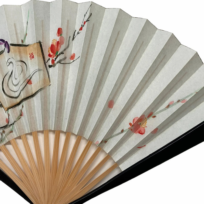 Online only] New Year's greeting card for the year of the Snake 2025folding fan Snake and plum tea fan No.6