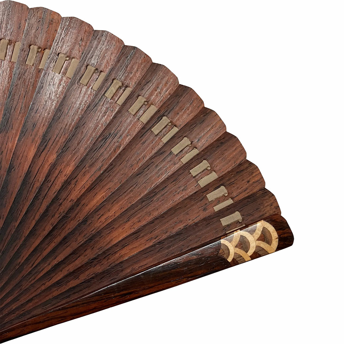 VALEDO, Firenze, Spain, inlaid wood, blue sea waves, leather fan holder, in paulownia wood box