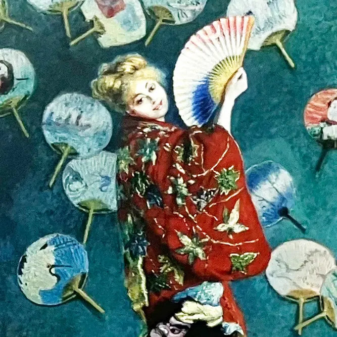 Claude Monet "La Japonaise" Ukiyoe fan, crane