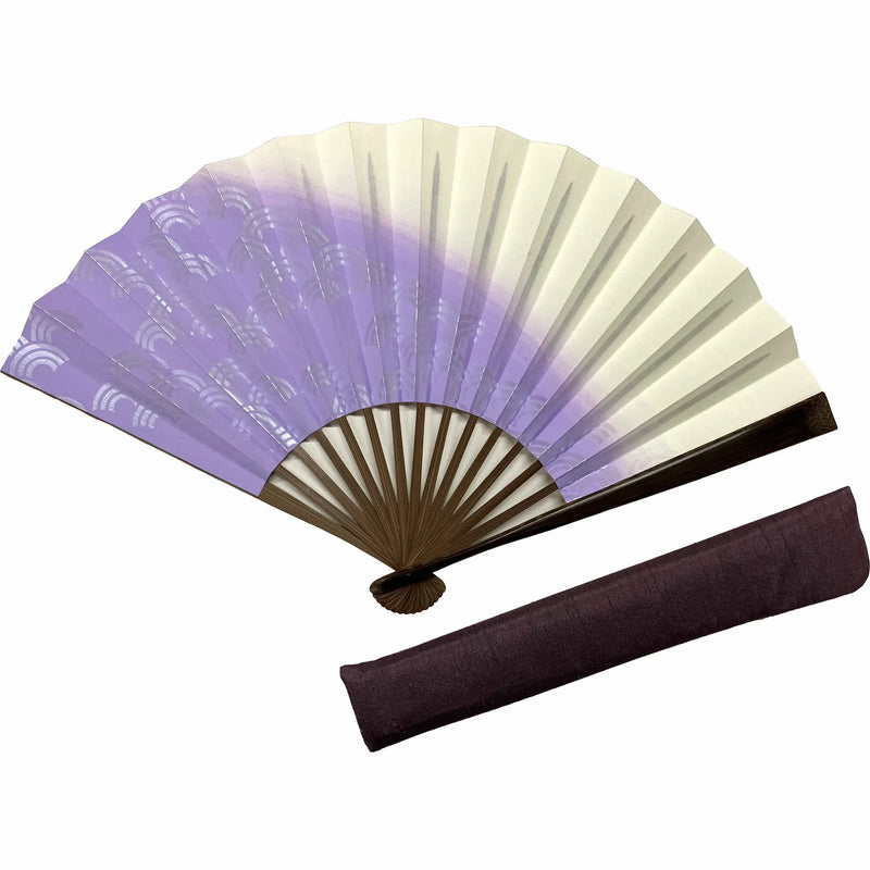 Ensemble d'éventails Edo au design traditionnel, spécialement sélectionné, dans un coffret en bois de paulownia, avec des vagues bleues.