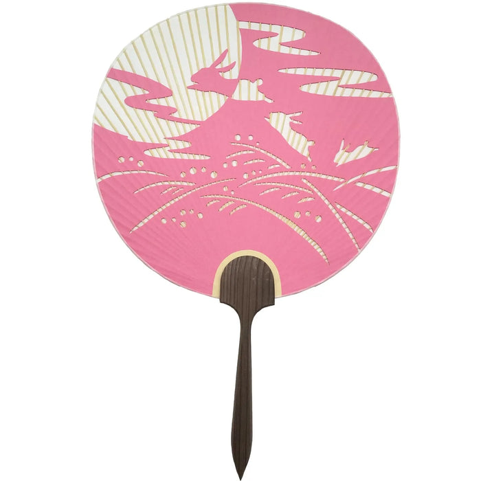 Tsu Uchiwa gravé, papier japonais fait à la main, rose.