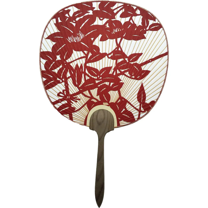 Clematis (red), all-engraving Miyako fan, handmade Japanese paper