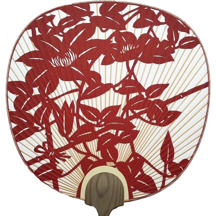 Clematis (red), all-engraving Miyako fan, handmade Japanese paper